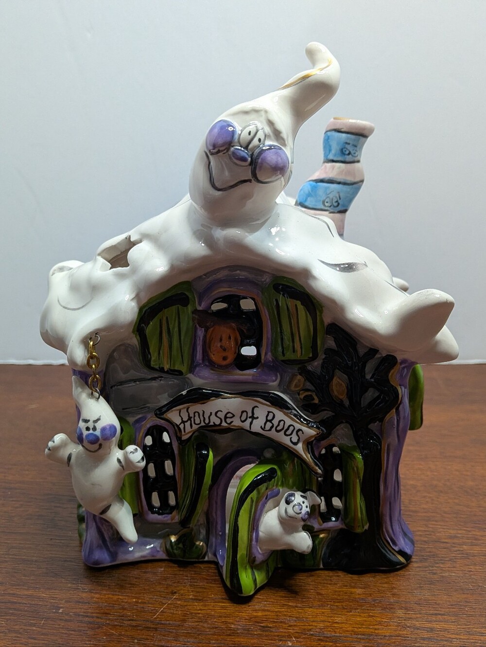 Blue Sky House of Boos Halloween Tea Light Candle Holder Ghost Spooky Starry